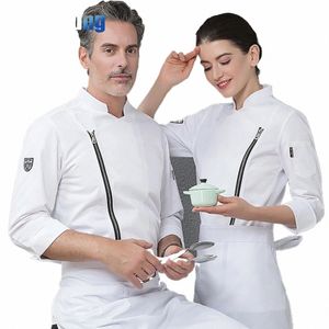 Unisex Siyah Şef Üniforma LG Kollu Mutfak Mutfak Yemek Ceketi Catering Service Hotel Cafe Bakery Berber Mağazası Garson İş Gömlek E6AU#