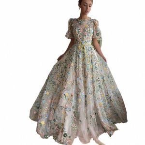 Sevintage elegant broderi spetsar applikationer prom dres puff ärmar a-line lg bröllopsfest klänningar o-hals kväll dr 2023 s1em#