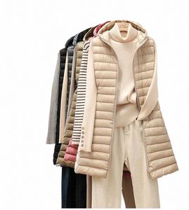 Vinterkvinnors ärm Cott Jacket Ny LG Padding Jacket Huven Slim Parka Vest LG Winter Vest F5TL#