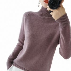 Kvinnor Autumn Winter Turtleneck tröja elegant smal solid ribbad stickad cmere jumpers kvinnlig lg ärm pullover stickkläder c5zh#