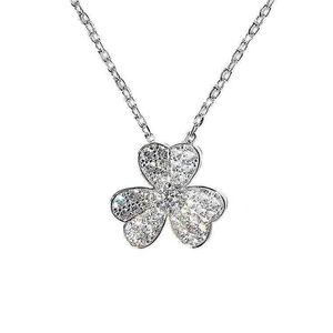 Designer Brand Van Clover Necklace 925 Pure Silver Plated with 18K Gold V Family Diamond Three Flowers Full Leaves Flower Collar Chain With logo