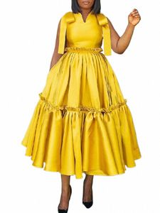 puffy a line party dres gul spetsar upp ärm ruffles trim stora swing dr elegant söt dans prom nattklänningar plus storlek j2dk#