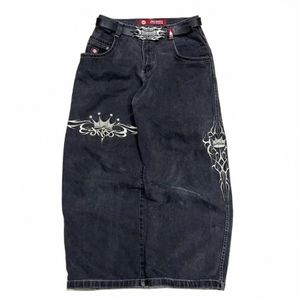 Harajuku Retro Hip Hop Grafik Streetwear JNCO Jeans Y2K Hosen Herren Baggy Jeans Schwarze Hosen Gothic Hohe Taille Breite Hosen y3ob #