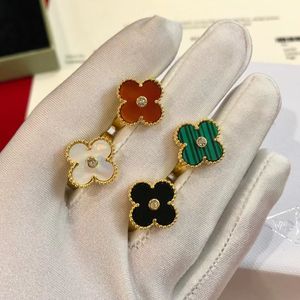 Fashion Single Flower Clover Ring Brand Charm Ring Classic rings for women Designer Ring High Quality Luxury Diamond Ring 18K Gold Stainless Steel Jewelry