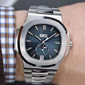 2020 New Style Automatic Movement 15711 Moon Blue Dial Men Stainless Band Male Clock Montre Homme237e241s