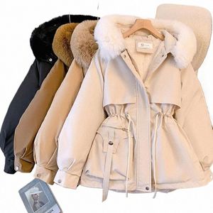 Parkas Women Outwear Hooded Hairy Collar Thick Warm Cott Clothes Korean Fall Winter Jacket Drawstring dragkedja Lady Coat Y1Y5#