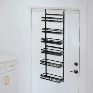 Organizzatore per dispensa a 6 ripiani sopra la porta, installazione semplice, in metallo nero, per il bagno della camera da letto di casa