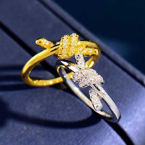 Orijinal 1to1 marka logo yüksek kaliteli kadın yüzük düğüm yüzüğü serin rüzgar tiffancy aynı düğüm çapraz yay seti elmas sevgililer düğüm gıda yüzüğü çift yüksek kaliteli aşk yüzüğü