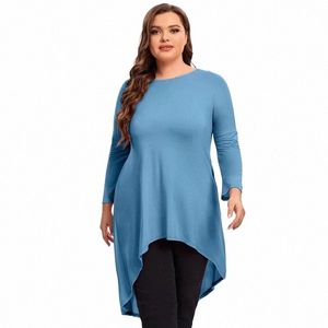 plus Size Elegant Lg Sleeve Spring Autumn Tunics Women Lg Loose Fit Flare Basic Swing Blouse Tops Large Size Casual T Shirt e50B#