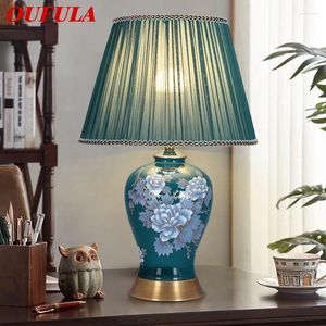 Table Lamps OUFULA Modern Lamp LED Creative Touch Dimmable Blue Ceramics Desk Light For Home Living Room Bedroom Decor