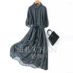 Casual Dresses Thin See Though Natural Silk 2024 Print Lining Long For Women Chiffon Vestido Largo Elegante Para Fiesta