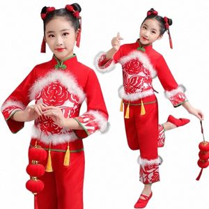 Yangko Abbigliamento da ballo per bambini Costumi natalizi cinesi Ragazza Yangko Abiti da ballo Modern Hanfu Ragazze Ragazzi Square Dance per Stage i4Vb #