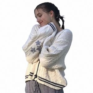 y2k mulheres cardigan de malha cardigan vintage estrela bordado oversized fi quente camisola senhoras casual leve strech cardigan o7am #