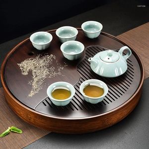 Teaware sätter runda bambu te-bricka högkvalitativ kinesisk kung-fu set hästmönster platta lagringskort cha pan