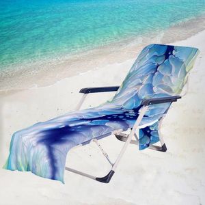椅子は青いネクタイの染料プリントビーチラウンジカバータオル屋外クイック乾燥ガーデンスイムプールサンバスラウンガーマットとポケット
