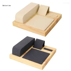 Jewelry Pouches B36D Stand Tray Jewellery Display Rack Wooden Storage