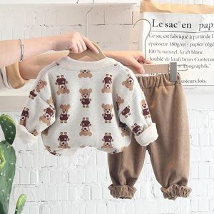 Conjuntos de roupas bebê meninos 2024 primavera crianças roupas crianças dos desenhos animados urso casacos t camisa calças 3 peças terno criança infantil outfits