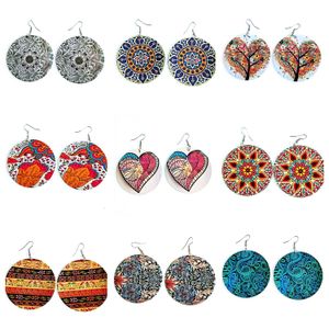 Dangle Chandelier Bohemian Printing Colorf Eardrop Womens Fashion Afro Wooden Earrings Wood Round Choom Hoop Jewelry 도매 Dhaw7