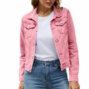 female Short Denim Woman Clothing Basic Solid Butt Down Coats Denim Over Coats Autumn Turn Down Collar Lg Sleeved Jackets P7ep#