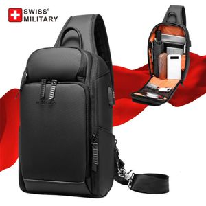 Swiss Men's Fashion Chest Multifunktionell vattentät axel Sports Crossbody Nylon Handväskor USB Bag Sling Pack