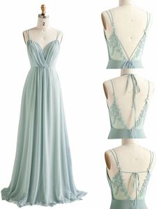 green Chiff Prom Dres Lg Pleats Spaghetti Strap Sweetheart A Line Backelss Lace Applique Formal Party Evening Gowns i7qh#