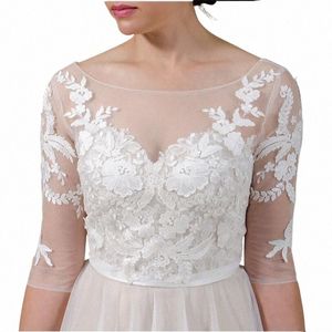 Spitze Applikationen Hochzeit Schal Bolero Hochzeit Jacke Braut 3/4 Ärmel Weiß Elfenbein Top Mantel h2c6 #