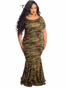 Wmstar Plus Size Frauen Kleidung Sommer DR Großhandel Camoue Eleganter gestreifter Druck in voller Länge Maxi Dres Dropship N1oE #