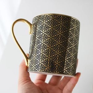 Mugs British High-grade Ceramic Black Gold Snowflake Coffee Cup Household Plated Matte Mug Tea Kitchen Tableware Gift