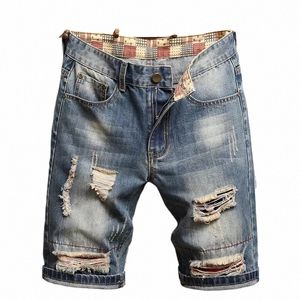 Sommer Denim Shorts Jeans Herren Persality Ripped Beggars Lose Gerade Bein Trend Quarter Hosen H2bO #