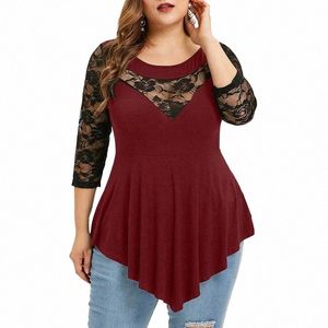 5xl plus size tee skjorta kvinnor 2022 sommar blommor spetsar ihåliga ut sexiga tunika blus kvinnor kläder lg oregelbundna blusa toppar 59vi#