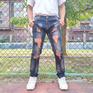 Jeans masculinos de alta qualidade buraco reto homem denim plus size 28-42 calças compridas para masculino hip hop rasgado calças casuais moda