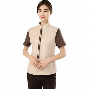 Restaurang Waiter Hotel Staff Uniforms Cleaning Costume Pedicure Women's Dishwer Top Work Clothes Ladies Housekee Shirt Z9MT#