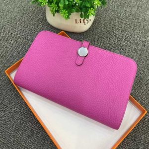 2024 New Fashion Top Layer Cowhide Litchi Pattern Money Clip Womens Long Handheld Bag Genuine Leather Passport Bags