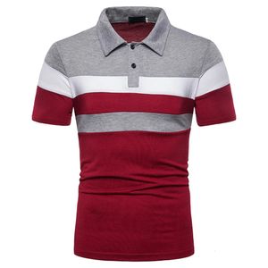 Herren-Poloshirt, kurzärmelig, Brust, drei Streifen, Farbnähte, Oberteil, bequem, Strand-Revers, Herren 240328