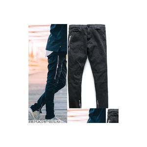 Мужские джинсы Дизайнерские мужские черные мотоциклетные байкерские эластичные рваные джинсовые мужские винтажные потертые умершие для доставки одежды Dhnfm