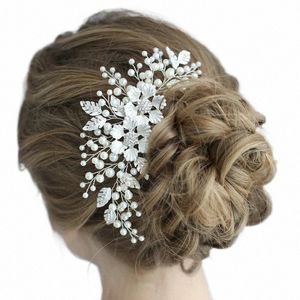 Acessórios de cabelo de casamento Sier Color Pearl Handmade Tiaras Hair Combs Bridal Hairbands Crystal Women Hair Ornament Fr Combs y4aB #