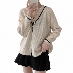 2023 Autumn Winter Beige Cardigan Women Star Embroidered Cardigans Y2k Knitted Sweater Fi Warm Oversized Sweaters Mujer n17E#
