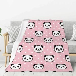 Blankets Panda And Hearts Pink Blanket Warm Lightweight Soft Plush Throw For Bedroom Sofa Couch Camping