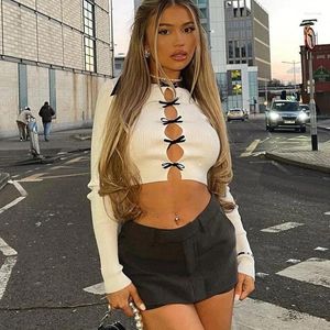 Women's T Shirts Summer Corset Long Sleeve T-shirt Y2K Clothes White Sexy Hollow Out Slim Crop Top Aesthetic Fairy Grunge Shirt