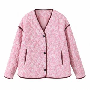 Tjockna tryck fr Women Cott Down Coat Lightweight Quilted Parka Jacka Casual LG Sleeve Jacket Winter Pocket Jackets M5AK#