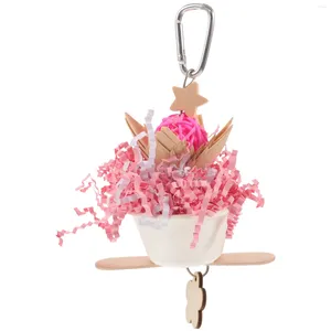 Other Bird Supplies Cage Parrot Toy Chew Bite Toys Small Chewing Wooden Foraging Hanging Pink Biting