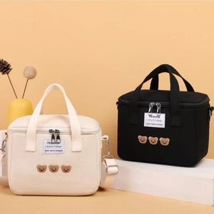 Cute Bear Lunch Bag Girls Insulated Canvas Cooler Handbag Aluminium Foil Thermal Food Box Family School Picnic Dinner Container 240320