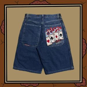 y2k hiphop jnco baggy jeans denim shorts vintage mönster män kvinnor sommar designer harajuku gotiska män lila shorts 764