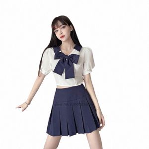 2024 Japońska szkolna dziewczyna mundur JK Sailor Carto Navy Sailor Mundlid Sets+krawat+plisowany zestaw spódnicy Student N2PJ#