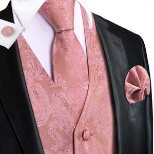 Kamizelki męskie Hi-tie 4pcs Paisley Pink Silk Mens garnitur tkany kamizel kieszonkowy mankiet mankiety biznesowy Kurtka w talii