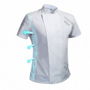 Traje de chef de verão, jaqueta de cozinheiro, camisa branca masculina, uniforme de restaurante, barbeiro, macacão de trabalho, restaurantes 6779 #