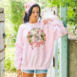 Kvinnors hoodies Coquette Sweatshirt Easter Shirt Clothing Floral Print Pullover Crew Neck Gift till henne