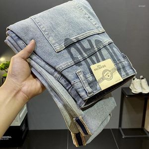 Herren-Jeans, High-End-Sommer, dünne Slim-Fit, amerikanische Straße, gerade Röhre, lockere Vintage-Jeans mit Spritzlackierung, gepunkteter Denim, lange Hose