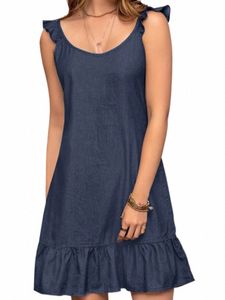 Bohemian Summer Denim Style SUNDR 2023 Zanzea fi Women Shuevel Ruffles Hem Dr Beach Holiday Short Vestido Raady W5H4#