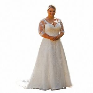 Roddrsya Plus Size Wedding Dres 3/4 manica applique Vestido De Novia classico scollo a V abito da sposa per le donne Lace Up Custom Made I4qI #